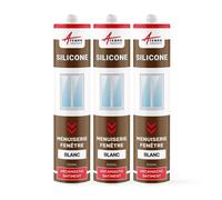Mastic silicone, fenêtre, menuiserie, étanchéité Blanc 300 ml x 3 - ARCANE INDUSTRIES