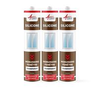 Mastic silicone, fenêtre, menuiserie, étanchéité Transparent 300 ml x 3 - ARCANE INDUSTRIES