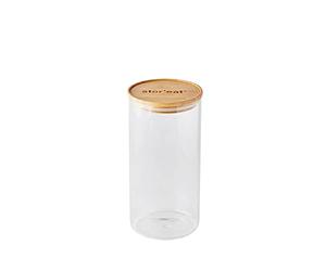 mastrad - Bocal De Stockage - Connecté Stor'Eat - Verre Borosilicate Résistant - Protège de l'Humidité - Couvercle Hermétique - Coloris Bambou - Sans BPA - 1750 ml
