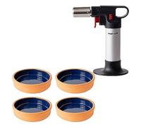 Mastrad - Coffret Crèmes Brûlées - 1 Chalumeau De Cuisine & 4 Ramequins - Caraméliser Vos Crèmes Brûlées Maison - Chalumeau Expert - Résultat Professionnel - Ramequins En Terre Cuite