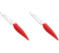 Mastrad - Éplucheur Peaux Fines & Tomates Elios - Lame Dentelée INOX - Double Lame Pivotante - Double Tranchant Et Dentelée - Ambidextre - Manche Antidérapant - Rouge (Lot de 2)