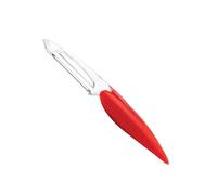 Mastrad - Éplucheur Peaux Fines & Tomates Elios - Lame Dentelée INOX - Double Lame Pivotante - Double Tranchant Et Dentelée - Ambidextre - Manche Antidérapant - Rouge
