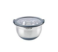 mastrad F29462 Bol INOX ø 16 cm + Couvercle Transparent-Récipient Gradué-Base Antidérapante en Silicone-Idéal pour la Préparation, Le Service et la Conservation des Aliments-1,5L-Gris