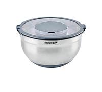 mastrad F29464 Bol INOX ø 24 cm + Couvercle Transparent-Récipient Gradué-Base Antidérapante en Silicone-Idéal pour la Préparation, Le Service et la Conservation des Aliments-5L-Gris