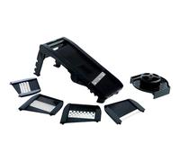 MASTRAD - Mandoline Multilames - 3 Râpes et 5 Lames Acier Inoxydable - Facile D’utilisation - Confort & Sécurité - 1 Poussoir - Coloris Noir