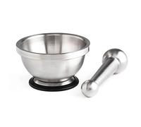 MASTRAD - Mortier Et Pilon De Cuisine- Inox Incassable - Non-Poreux - Base Stable - Design - Acier Inoxydable, 135x135x80