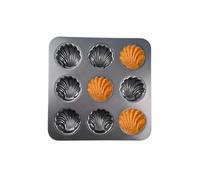 Mastrad - Moule à Madeleines Coquillage - 28 x 28 cm - 9 Empreintes - Revêtement Duramax Antiadhérent - Acier Résistant 230°C - Démoulage Facile