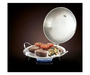 Mastrad Oplancha Combinaison plaque à frire avec couvercle, Steak Champ, plaque en acier, aluminium, acier inoxydable, zamac, silicone, argent, F63580