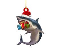 Masyrt Décorations de Noël, pendentif en bois en forme de famille de requins mignons et amusants à suspendre pour sapin de Noël, Nouvel An, fournitures de fête (C)