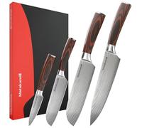 Matakumi couteau cuisine japonais inspiré set avec motif damassé gravé, lames en acier au carbone avec manche ergonomique pour un confort durable, 4 pièces couteau cuisine professionnel