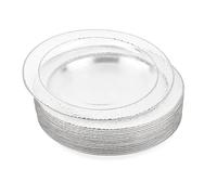 MATANA 20 Assiettes à Dessert en Plastique Transparent avec Bord Argenté (19cm) - Petites Assiettes Solides, Rigides et Réutilisables pour Mariages, Anniversaires, Noël & Fêtes