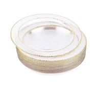 MATANA 20 Assiettes à Dessert en Plastique Transparent avec Bordure Dorée (19cm) - Petites Assiettes Solides, Rigides et Réutilisables pour Mariages, Anniversaires, Noël & Fêtes