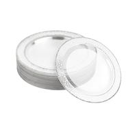 MATANA 20 Assiettes en Plastique Rigide Élégantes & Réutilisables avec Bordure Argentée (26cm) - Assiettes Argent Solides pour Mariages, Anniversaires, Baptêmes, Fêtes
