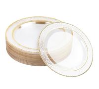 MATANA 20 Assiettes en Plastique Rigide Élégantes & Réutilisables avec Bordure Dorée (26cm) - Assiettes Or Solides pour Mariages, Anniversaires, Baptêmes, Pâques, Fêtes