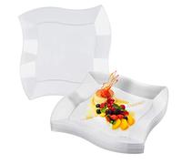 MATANA 20 Assiettes Transparentes en Plastique Dur pour Anniversaires, Mariages & Fêtes, 26cm - Design Ondulé - Solide & Réutilisable