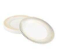 MATANA 20 Élégantes Assiettes en Plastique Blanc avec Bordure Dorée pour Mariages, Anniversaires, Baptêmes, Noël & Fêtes (25cm) - Solide & Réutilisable
