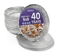 MATANA 40 Barquettes Aluminium Rondes avec Couvercles - 21.5 cm / 8.5", 1000 ml - Plats Alu Jetables, Moules à Tarte, Tourtières pour Quiches, Tartes, Gâteaux, Four, Congélateur et Air Fryer