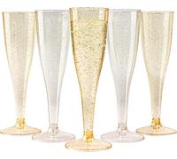 MATANA 48 Flûtes à Champagne en Plastique à Paillettes Dorées & Argentées, 133ml - Verres Solides pour Cocktails, Dessert - Gobelets Réutilisables pour Mariages, Anniversaires, Noël, Fête