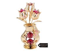 Matashi Spécial Saint Valentin et Fête des Mères!!! Ornement - Tulipes dans Un Vase Magnifiquement ciselé 24 CT plaqué Or avec Un Papillon Fabriqué avec des Cristaux Rouges