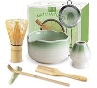 Matcha Kit 7 Pièces - Fouet en Bambou pour Matcha, Bol à Matcha à Buse, Support pour Fouet, Tamis à Matcha, Cuiller et Support