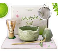 Matcha Kit, 7 Pièces Kit Matcha, Coffret Matcha Cadeau pour Amateurs Matcha | Avec céramique Bol Matcha Bec Verseur, Fouet a Matcha, Support Fouet Matcha, Cuillere Matcha, Filtre, Stand, Serviette à thé
