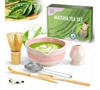 Matcha Kit 7 Pièces, Matcha Set, Céramique avec Bec Verseur, Fouet à Matcha en Bambou, bol matcha pour Fouet, Cuillère et Tamis,Vert