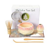 Matcha Kit 8 Pièces,Matcha Set avec Fouet Matcha Bambou, Bol Matcha avec Bec Verseur, Support pour Fouet,Tamis, Cuillère et Support,Chiffon en Coton,Kit Matcha Adapté aux Débutants, Rose Dégradé