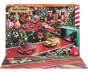 Matchbox - Voitures, calendrier de l'Avent, 24 surprises derrière les portes individuelles, 10 voitures jouet en fonte à l'échelle 1:64 et 14 accessoires hivernaux, HLH04