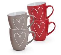 matches21 Grande Tasses Tasse coeurs Motif en c?ur rouge/gris Lot de 4 tubes en céramique fabriqué par 10 cm / 350 ml