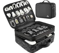 MATEIN Sac de Rangement Étanche Double Couche, Grande Capacité, Noir | Organisateur Valise, Cloisons Réglables, Pochette Rangement Cable pour Câbles Et Chargeurs, Organisateur Voyage pour Travail