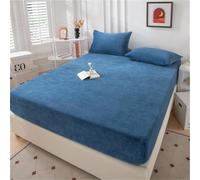 Mateju Drap Housse en Flanelle de Couleur Unie, Drap Housse d'hiver Bonnet 30 cm, Toucher Cachemire Doux et Moelleux, Drap de Lit Flanelle Super Chaud pour Matelas Épais (150x200cm,Bleu Foncé)