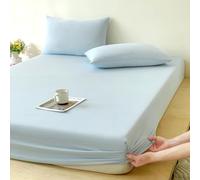 Mateju Drap Housse Rafraîchissante d'été Couleur Unie Bonnet 25 cm pour Matelas Épais, Housse de Matelas en Fibre Rafraîchissante Doux Respirant pour Sueurs Nocturnes (Bleu,180x200cm)