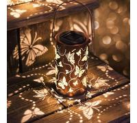 Mateju Paquet de 2 Lanternes Solaires d'Extérieur Jardin Decorative Lampions Solaires d'Extérieur Lanterne Étanche IP44 LED à Suspendre ou à Poser Lampe Solaire (10*18cm,Papillon A)