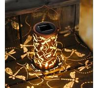 Mateju Paquet de 2 Lanternes Solaires d'Extérieur Jardin Decorative Lampions Solaires d'Extérieur Lanterne Étanche IP44 LED à Suspendre ou à Poser Lampe Solaire (12*20cm,Libellule A)