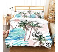 Mateju Parure de Lit 2 Personne avec Housse de Couette en Microfibre, 3D Plante Imprimé Ensemble de Literie 3 Pièces pour Adulte Enfant Dortoir Chambre (Cocotier,180x220cm)