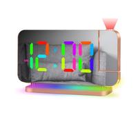 Mateju Radio-Reveil Projecteur pour Chambre Réveil Numérique RGB, Double Alarme, Fonction Snooze, Charge des Ports USB, Minuterie de Sommeil, Fonction de Projection (Or Rose)