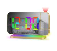 Mateju Radio-Reveil Projecteur pour Chambre Réveil Numérique RGB, Double Alarme, Fonction Snooze, Charge des Ports USB, Minuterie de Sommeil, Fonction de Projection (Doré)