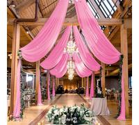 Mateju Tenture Mariage Plafond Voilage 1 Panneau Tulle Decoration Plafond Mariage, Rideaux de Plafond en Mousseline de Soie Décoration pour Arche Mariage, Fête, Cérémonie (Rose,75 x 600cm)