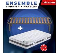 Matelas 100x200 + Sommier + pieds + Oreiller Mémoire + Protège Matelas Offerts Mémoire de Forme - 23 cm - Très Ferme G