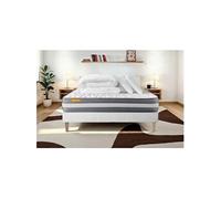 Matelas 140 x 190 cm Memo plus - Mousse à mémoire de forme - Ep : 24 cm - sommier Blanc avec 2 oreillers et couette