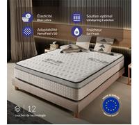 Matelas 150x190 cm - Visco-Carbone - Matelas Ressorts Ensachés Hybrid, Mousse mémoire HR, Blue Latex, Mi-ferme, Très épais 30 cm