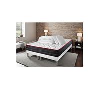 Matelas 160 x 200 cm Boost - Ressorts ensachés - Ep : 26 cm - sommier Blanc avec 2 oreillers et couette