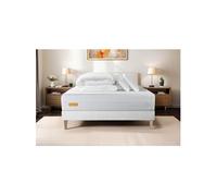 Matelas 160 x 200 cm Memo bio - Mousse à mémoire de forme - Ep : 26 cm - sommier Blanc avec 2 oreillers et couette