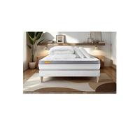 Matelas 160 x 200 cm Memo zen - Mousse à mémoire de forme - Ep : 26 cm - sommier Blanc avec 2 oreillers et couette