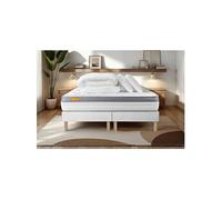 Matelas 160 x 200 cm Memo zen - Mousse à mémoire de forme - Ep : 26 cm - sommier Blanc avec 2 oreillers et couette