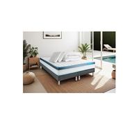 Matelas 160 x 200 cm Perform - Mousse à mémoire de forme - Ep : 23 cm - sommier Gris avec 2 oreillers et couette