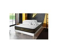 Matelas 160 x 200 cm Ultra - Mousse à mémoire de forme - Ep : 26 cm - sommier Blanc avec 2 oreillers et couette