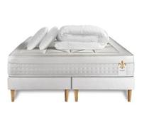 Matelas 160 x 200 cm Vingt-Huit - Ressorts ensachés et mémoire de forme - Ep : 28 cm - sommier Blanc avec 2 oreillers et couette G