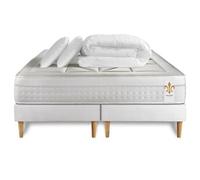 Matelas 160 x 200 cm Vingt-Huit - Ressorts ensachés et mémoire de forme - Ep : 28 cm - sommier Blanc avec 2 oreillers et couette