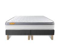 Matelas 160x200 + double sommier gris 80x200 Memo Zen Mousse a memoire de forme 5 zones de confort MAXI epaisseur